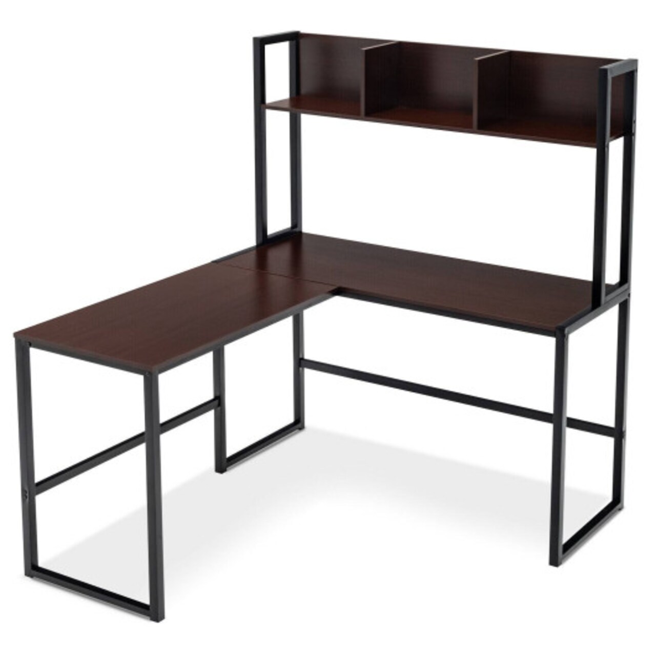 Reversible L-Shaped Corner Desk with Storage Bookshelf and Open Storage Hutch
